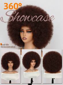 DZfirst 深棕色 10 英寸非洲卷发假发 70 年代 80 年代假发 大号弹性柔软自然蓬松假发 日常佩戴