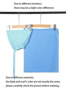 2pcs Women's Scarf And Cap Set For Daily Wear, Hijab Combo For Month And Abaya, Elastic Cap For Chiffon Scarf, Casual Outfit Accessories Women - Baby Blue - View 3