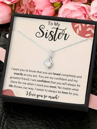 "Give To Sisters" Simple And Elegant Shining Love Fishtail Pendant Necklace, With Gift Card And Exquisite Gift Box, Jewelry Accessories, Suitable For Women's Daily Casual Wear, Gifts, Birthday Gifts And Holiday Gifts
