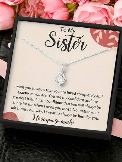 "Give To Sisters" Simple And Elegant Shining Love Fishtail Pendant Necklace, With Gift Card And Exquisite Gift Box, Jewelry Accessories, Suitable For Women's Daily Casual Wear, Gifts, Birthday Gifts And Holiday Gifts