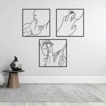 3 PiecesBlack Metal Wall Decor, Art Deco Style Female Silhouette And Gesture Hanging Wall Sculpture , Black Lip Line Statue Wall Decoration For Living Room, Bedroom , Bathroom And Other Indoor And Outdoor Decoration(Black)