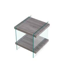 17.72" Sleek And Sturdy Tempered Glass Leg Side Table With Dual MDF Shelves, Modern Nightstand End Table For Living Roon, Bedroom, Transparent/Gray - 灰色 - 查看 5
