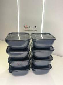 Set Of 8 Plastic Pots - 1 Liter Square - Tapoer - Food Organizer - Microwave And Freezer - Black - View 1