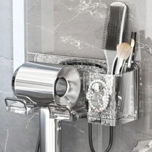 Prateleira para secador de cabelo, banheiro não perfurado, vaso sanitário, plástico montado na parede, cabide de armazenamento, suporte para secador de cabelo