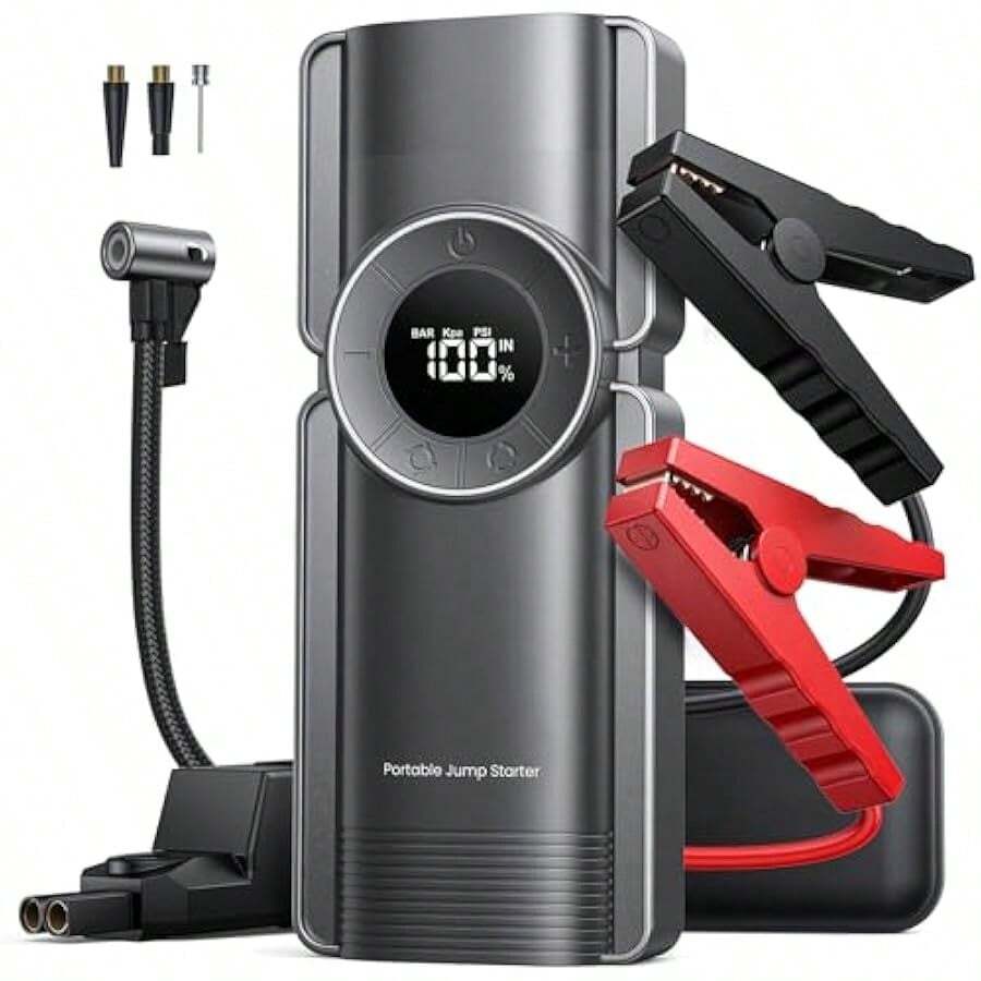 4 In 1 Car Jump Starter Air Pump Power Bank Lighting Portable Air Compressor Cars Battery Starters Starting Auto Tyre Inflator