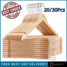 NetHong 20/30Pcs Wooden Coat Hangers , Metal Shirt Jacket Hanger With Round Notches For Dress,Standard Suit,Shirt,Coat-Perfect - Ginger - View 2