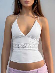 Valentine's DayY2K Sexy Women's Tank Top 2025 Summer Slim-Fit Lace Patchwork Halter Tank Top - 白色 - 查看 5
