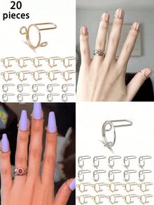 10/20pcs Fashion Nail Art Finger Rings Nail Press-On Nails , Removable Nail Rings Metal Nail Jewelry Set Nail Supplies - Multicolor - View 7