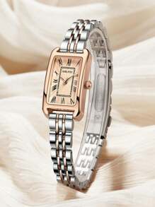 Women's Watches, Minimalist Casual Business Versatile, Roman Numerals High-End Luxury French Vintage Rectangle Stainless Steel Band Quartz Watch, Gift For Girlfriend Or Mother - Silver - View 3