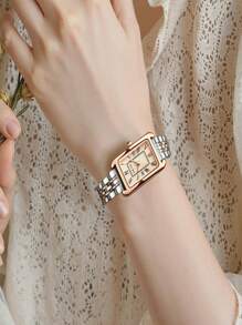 Women's Watches, Minimalist Casual Business Versatile, Roman Numerals High-End Luxury French Vintage Rectangle Stainless Steel Band Quartz Watch, Gift For Girlfriend Or Mother - Silver - View 10