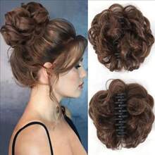 Synthetic Chignon Messy Bun Claw Clip In Hair Piece Wavy Curly Hair Bun Ponytail Extensions Scrunchie Hairpieces For Women