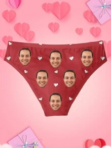 1 Piece Set Of Custom Letter Ladies Comfortable Red Panties With Face Customization, Pattern Customization, Custom Face Pattern On Panties , Holiday Gifts, Gifts For Wife, Girlfriend, Lover, Thanksgiving Day, Custom Face Panties Birthday Gifts. - Red - View 3