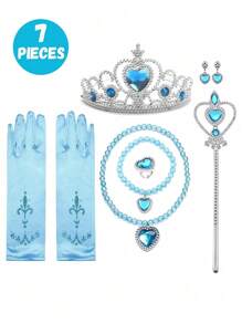 4 piezas/set Peluca rizada larga roja de princesa con accesorios joyería de temática de sirena (peluca, corona, guantes, cetro), perfecta para fiestas de cumpleaños, accesorios de disfraz de princesa para actuaciones, ideal para regalos de niñas