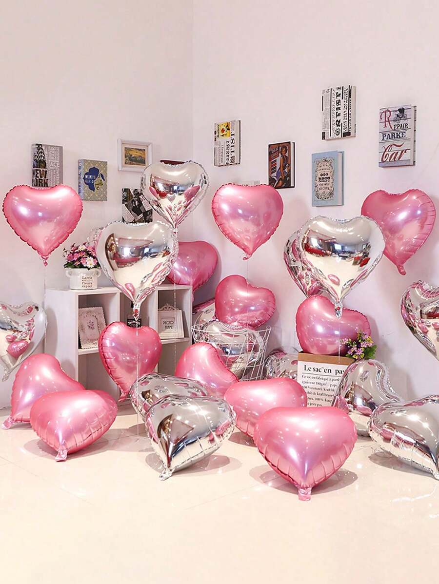 1 个/10 个 18 英寸心形铝箔气球，充满氦气，漂浮，适用于生日、婚礼、订婚、婚礼装饰 - 粉色 - 查看 1