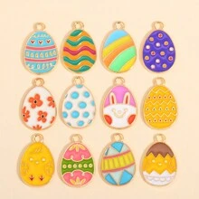 10pcs Cartoon Easter Eggs Oil Dripping Pendants, Suitable For DIY Cute And Interesting Painted Eggshell Charm Earrings, Necklaces, Jewelry