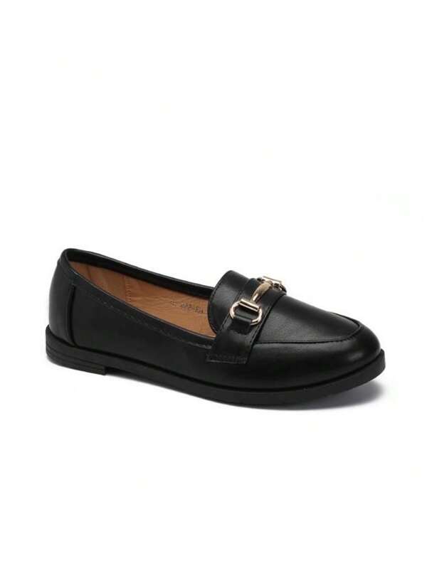 Sapatos femininos lisos com decoração de metal e salto baixo minimalista, uso diário casual