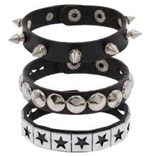 3 Pieces Of Punk-Style Leather Bracelets With Studs - Gothic Spiked Cuff Bracelets - 80s-Inspired Riveted Wristbands Accessories