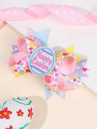 1 件复活节彩色蝴蝶结发夹，适合女孩，织物复活节彩蛋印花发夹，时尚发饰，适合女孩最好的朋友生日派对礼物