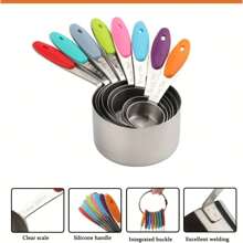 8-Piece Color Stainless Steel Measuring Cup Set, Used For Baking And Cooking, Accurate Scale Does Not Fade, Baking Cake/Brewing Seasoning Is All Done, And Kitchen White Can Become A Food Blogger In Seconds!
