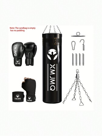 Juego de saco de boxeo colgante sin relleno con guantes de boxeo, correa, cadena, gancho, adecuado para MMA, kickboxing, muay thai, kárate, kickboxing, entrenamiento de combate, saco de boxeo, saco de boxeo