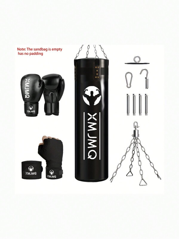 Juego de saco de boxeo colgante sin relleno con guantes de boxeo, correa, cadena, gancho, adecuado para MMA, kickboxing, muay thai, kárate, kickboxing, entrenamiento de combate, saco de boxeo, saco de boxeo