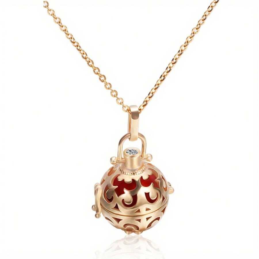 1pcs Exquisite Flower Hollow Aromatherapy Openable Multi-Color Bell Round Openwork Ball Pendant Pet Bell Necklace - 空籠金帶鍊 - 查看 1