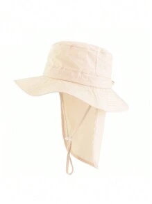 1pc Kids' Casual Solid Color Quick-Dry Adjustable Wide-Brim Outdoor Sun Ion Neck Cover Bucket Hat, Spring/Summer