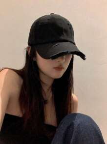 1 X Faded Wash Baseball Cap For Casual Wear And Street Fashion - Black - View 1