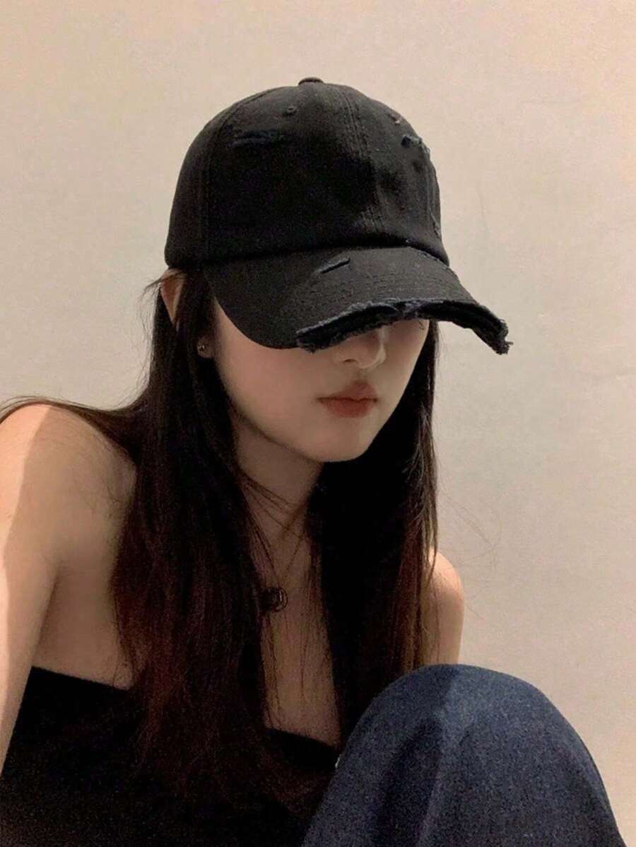 1 X Faded Wash Baseball Cap For Casual Wear And Street Fashion - Black - View 1