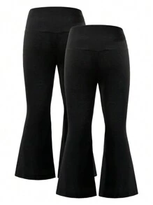 2 件套少女纯色喇叭裤套装 - 黑色 - 查看 2