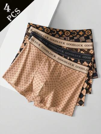 4 piezas de calzoncillos tipo bóxer elásticos, cómodos y con estampados de moda para jóvenes, de alta calidad y transpirables para hombres