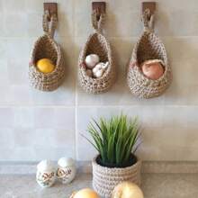 1PC Hand-Woven Basket Wall Kitchen Hanging Net Pocket Cotton Rope Water Drop Fruit Vegetable Storage Basket Home Organizer Tools - M - View 3