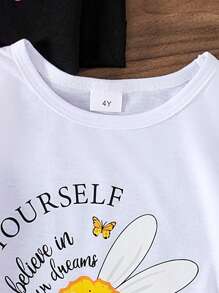 3 件装年轻女孩时尚数码印花短袖圆领 T 恤，户外运动服，春夏季 - 彩色 - 查看 5