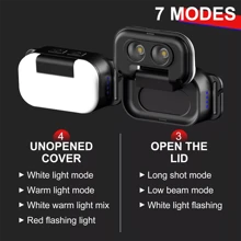 LED Headlamp, Flip 180° Adjustable Multi Head Lamp For Runners, Camping, Hiking - Black - View 8