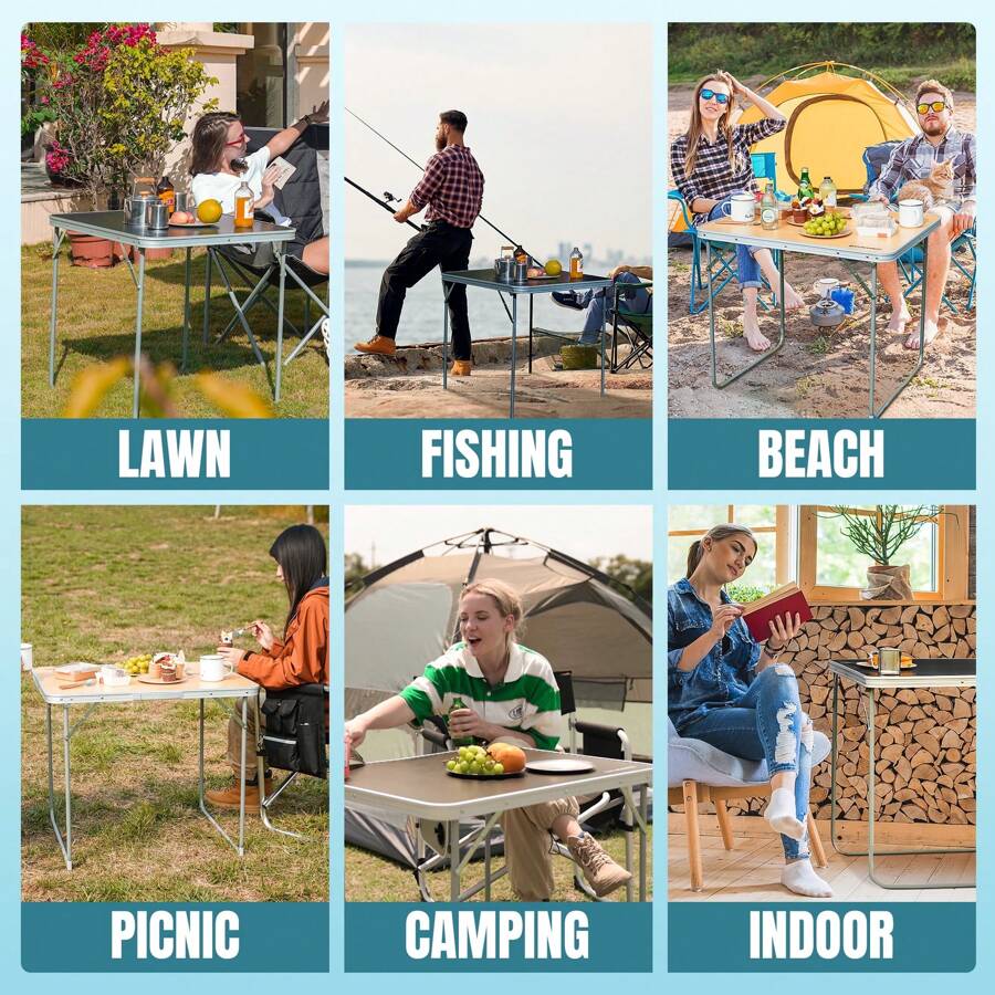 FUNDANGO Folding Camping Table Portable Card Table With Handle For Outdoor&Indoor, Black - Yellow - View 1