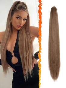 Pferdeschwanz Verlängerungs-Klammer-Clip 24 Zoll lang gerade Pferdeschwanz-Verlängerung, natürlich weich, hitzebeständig, synthetische Pferdeschwanz-Haarverlängerung für Frauen im Alltag