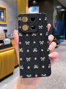 1 chiếc ốp lưng điện thoại bằng vải denim thắt nơ, tương thích với Apple, Galaxy, Infinix, Redmi, OPPO, VIVO, Realme. Chống nước, chống sốc, chống rơi vỡ và chống trầy xước. - màu đen - Xem 3