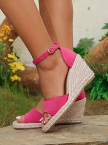 Sandalias de plataforma para mujer, sandalias de verano casuales de punta abierta y suela gruesa, cómodas con hebilla y tira de cuerda en la suela