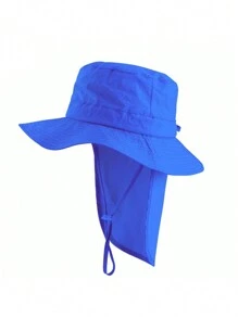 1pc Kids' Casual Solid Color Quick-Dry Adjustable Wide-Brim Outdoor Sun Ion Neck Cover Bucket Hat, Spring/Summer