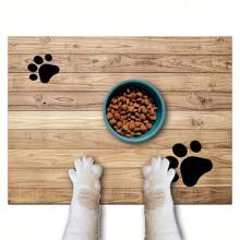 1pc Wood Grain Paw Print, Dog & Cat Small Animal Feeding Mat, Non-Slip, Water Absorbent & Stain-Resistant, Ideal For Cats - Pet Food &Water Bowl Placemat For Home Decor, Kitchen Floor Mats, Pet Accessories, Ideal For Pets