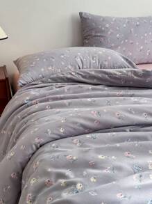 3 件套 Ditsy Floral 提花水洗棉被套装，1 个羽绒被套和 2 个枕套，面料柔软舒适，适合所有季节卧室家居 - 深灰色 - 查看 3