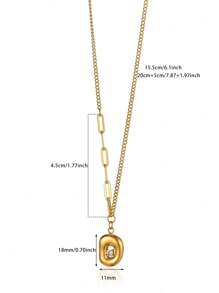 1 pieza Collar de cadena de suéter de acero inoxidable con corazón geométrico cuadrado de perla y circonita en estilo vintage europeo y americano, accesorio de joyería de lujo para hombres y mujeres como regalo