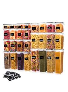 18/48pcs Airtight Storage Bins, Multi-Purpose Leak-Proof And Reusable Food Storage Jars, Portable And Stackable Food Airtight Bins For Cereals, Snacks, Tea And Pasta, Labels, Markers, Household Kitchen Items,Storage Containers - Black and White - View 9