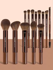 MAANGE 13Pcs Professional Soft Long Tube Makeup Brush Set,Powder Brush Contour Brush Blush Brush Foundation Brush Highlight Brush Eyeshadow Brush Shadow Brush Concealer Brush Blending Brush Eyebrow&Eyelash Brush,Makeup Tools With Soft Fiber For Easy To Carrying,Set For Travel,Gift For Women&Girls - 咖啡棕 - 查看 8