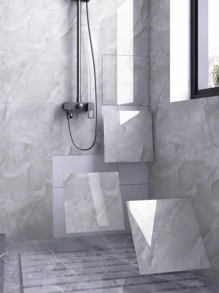 8 件浅灰色光泽大理石图案防水 3D 自粘墙砖，模仿瓷砖用于家庭装修，翻新贴纸剥离墙板，墙纸，壁纸，春季装饰品让您的家焕然一新，拉玛装饰贴纸 - 淺灰色 - 查看 12