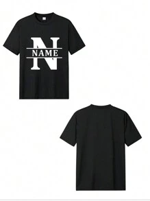 Customized Text Print Crew Neck T-Shirt, Personalized Tee For Baby/Friends/Couples/Family/Pets, Family Gathering Uniform, Holiday Gift, Wedding Gift, Father's Day Gift, Best Friend Gift, Anniversary Gift Fashion, Minimal Chic, Casual Custom, Unique, Personalized Ideal Gifts For Him Family, Boyfriend, Friends, Children For Anniversaries, For Birthdays, For Holiday/Vacation