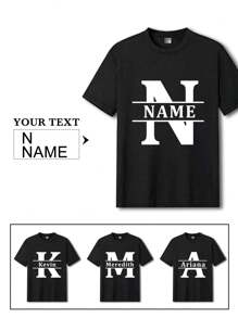 Customized Text Print Crew Neck T-Shirt, Personalized Tee For Baby/Friends/Couples/Family/Pets, Family Gathering Uniform, Holiday Gift, Wedding Gift, Father's Day Gift, Best Friend Gift, Anniversary Gift Fashion, Minimal Chic, Casual Custom, Unique, Personalized Ideal Gifts For Him Family, Boyfriend, Friends, Children For Anniversaries, For Birthdays, For Holiday/Vacation