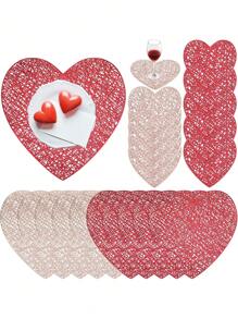 2 Valentine's Day Heart-Shaped Placemats/Coasters, Washable, Perfect Valentine's Day Centerpieces For Anniversary Parties
