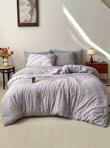 3 件套 Ditsy Floral 提花水洗棉被套装，1 个羽绒被套和 2 个枕套，面料柔软舒适，适合所有季节卧室家居 - 深灰色 - 查看 1