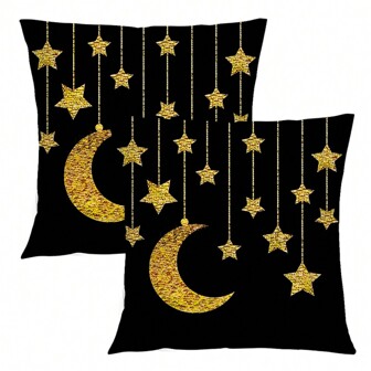 1ชิ้น/2ชิ้น ปลอกหมอนอิงลาย ขนาดหลากหลาย ตกแต่งวันอีดิ้ลฟิตริ ตะเกียง สไตล์วินเทจ ลาย ดาวและดวงจันทร์ สัมผัสผ้าลินินที่นุ่มสบาย ปลอกหมอนตกแต่งบ้าน สำหรับโซฟา ห้องนั่งเรียน ห้องนอน ไม่รวมหมอนใส่
